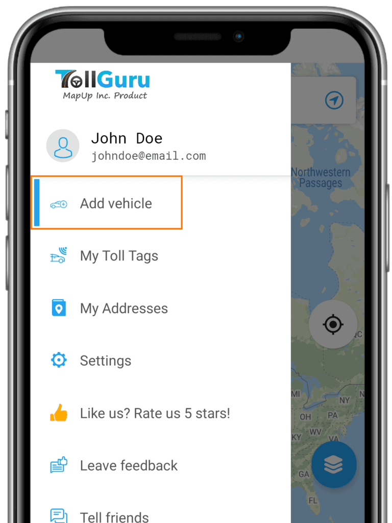 Add Vehicle form with vehicle type, name, dimensions, weight, and mileage fields