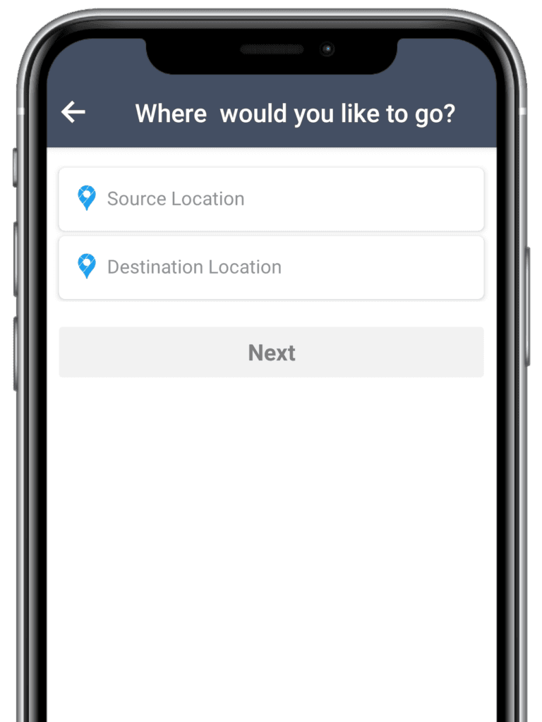 Origin and destination location entry fields for a trip