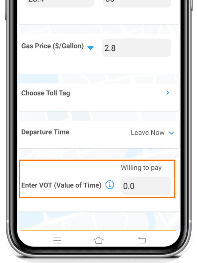Value of Time (VOT) input field