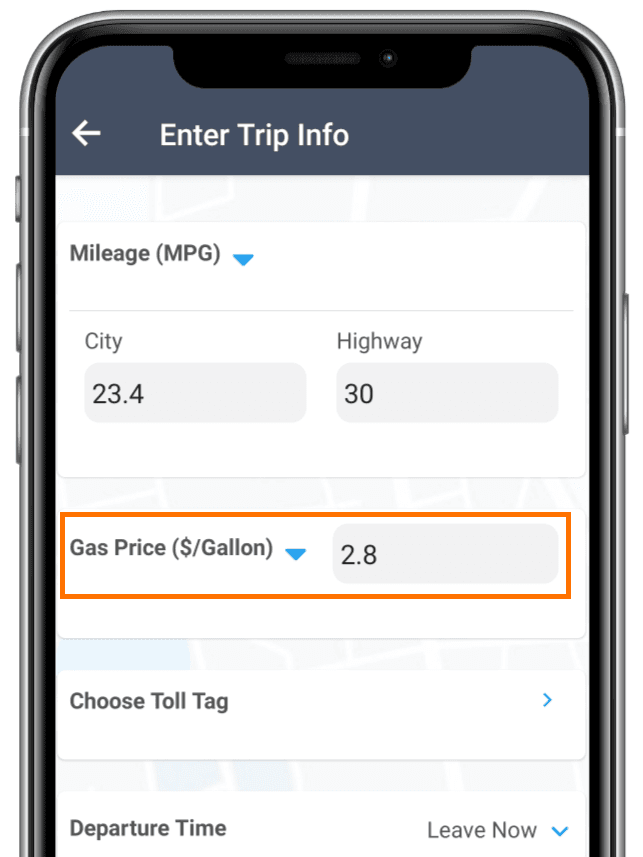 Gas price input field
