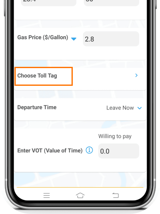 Choose Toll Tag option for selecting a tag transponder