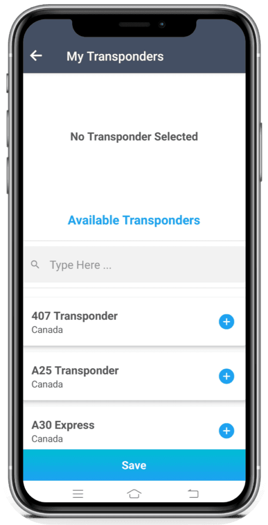 List of available toll tag transponders to search and select