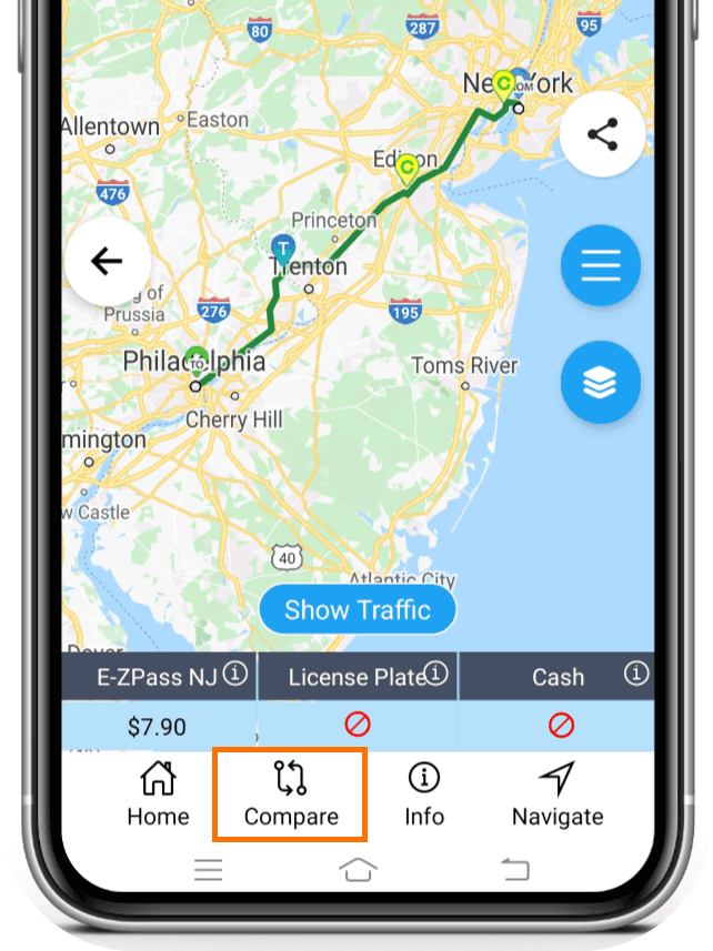 Compare button on the trip results screen