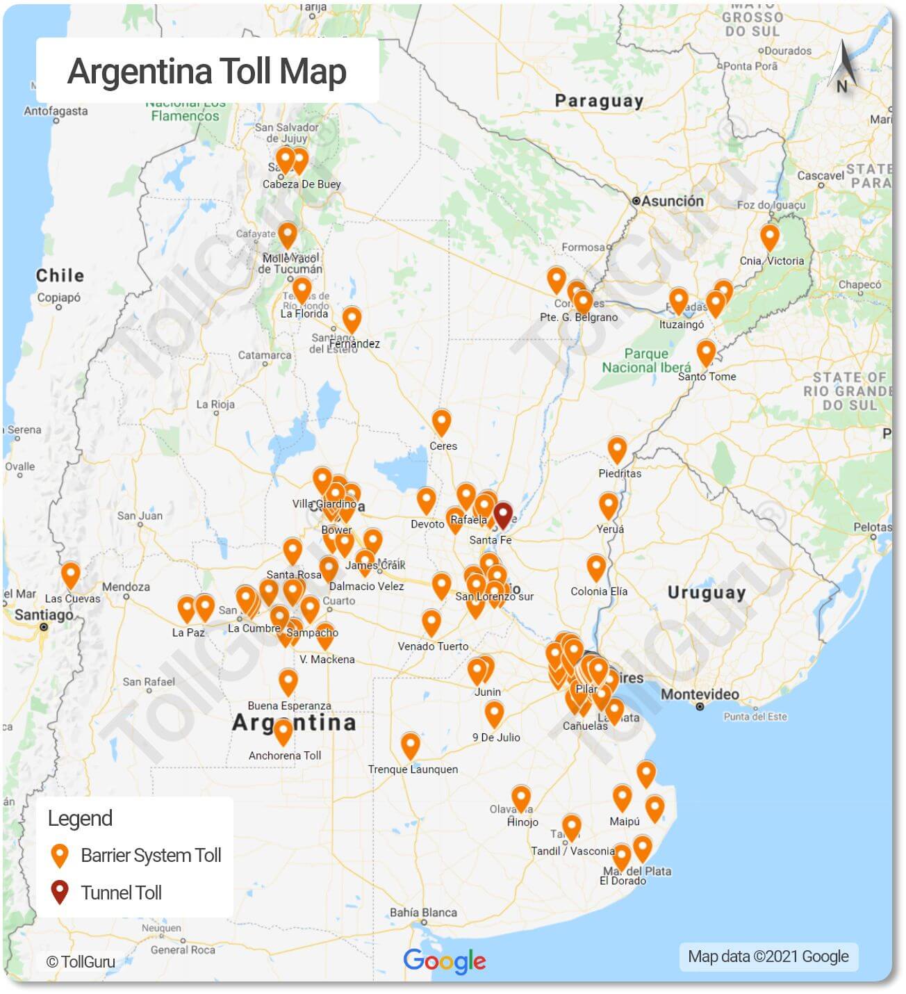 Toll plazas of Argentina for all Corridors, Accesos and National Route Network including National Route 1 and Riccheri Highway.
